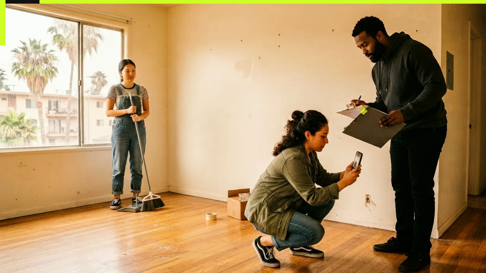 Tenant and property manager completing a documented California move-out inspection