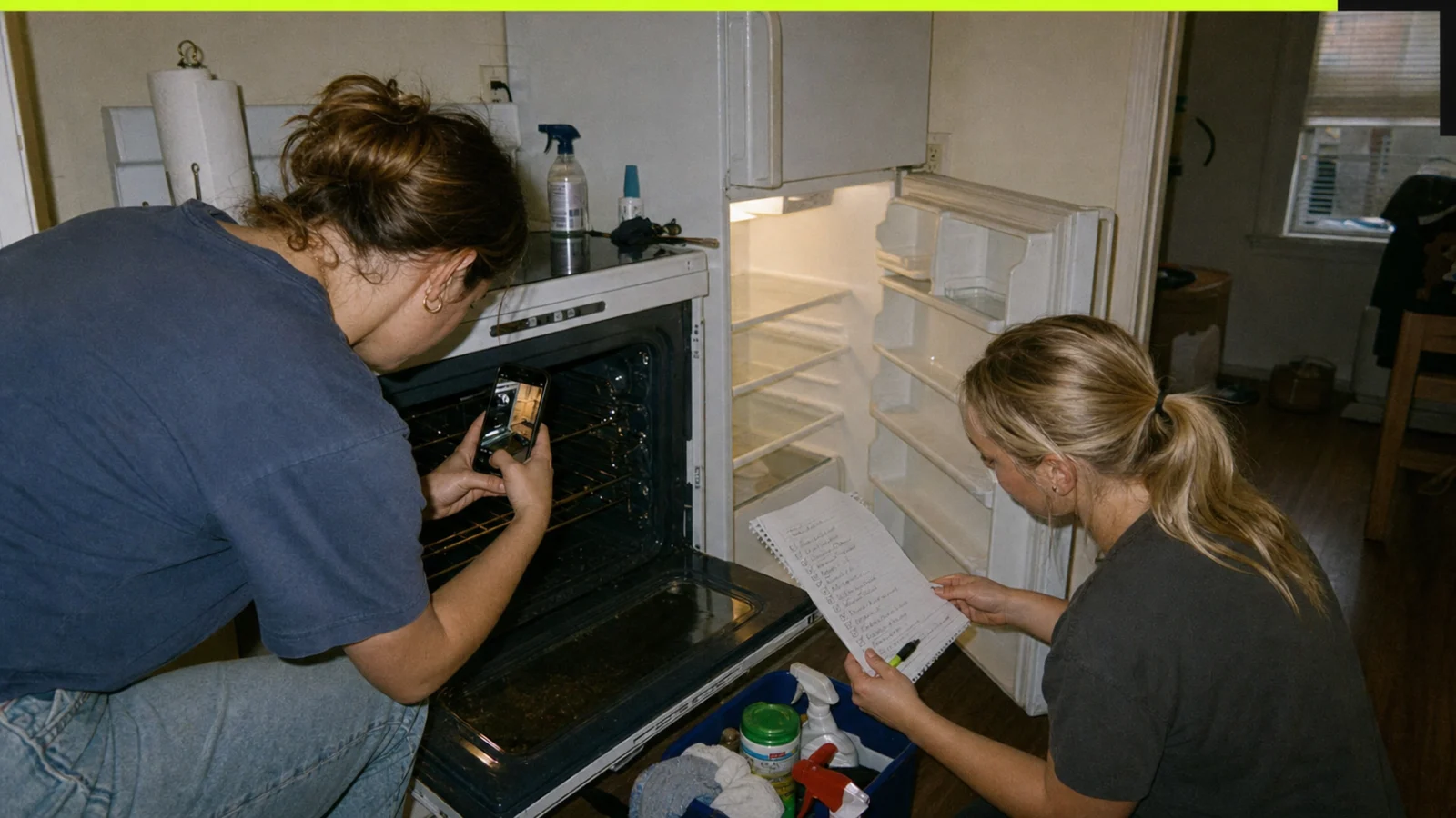 Move-out cleaning receipt, apartment photos, and itemized security deposit charge